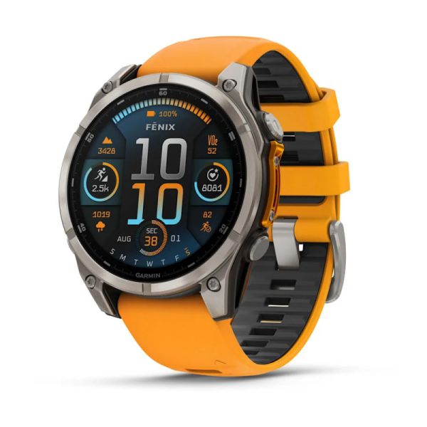 Garmin Fenix 8 47mm AMOLED Sapphire Titanium w. Spark Orange/Graphite Silicone Band (010-02904-10/11)