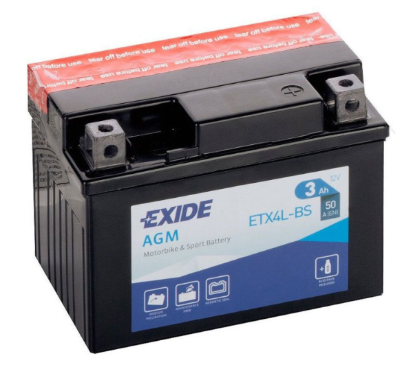 Мотоциклетний акумулятор 12В Exide 6СТ-3 (ETX4L-BS)