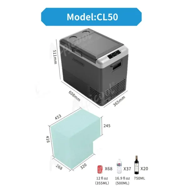 Компресорний автохолодильник Alpicool CL50G (45 літрів, LG Compressor). До -20℃, (12, 24, 220 вольт)