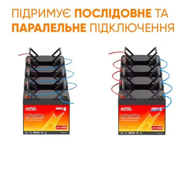 Літій-залізо-фосфатний акумулятор MOSEWORTH LiFePO4 12V 100 Ah Smart (1280Wh) (BMS 100A)