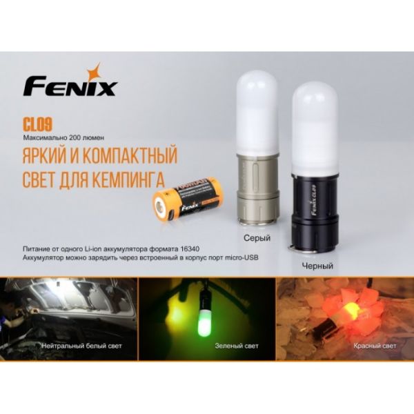 Фонарик лампа Fenix CL09 Черный