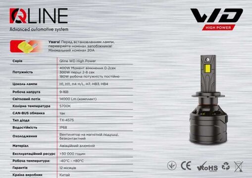 Лампи світлодіодні Qline WD High Power H11 6000K (2шт)